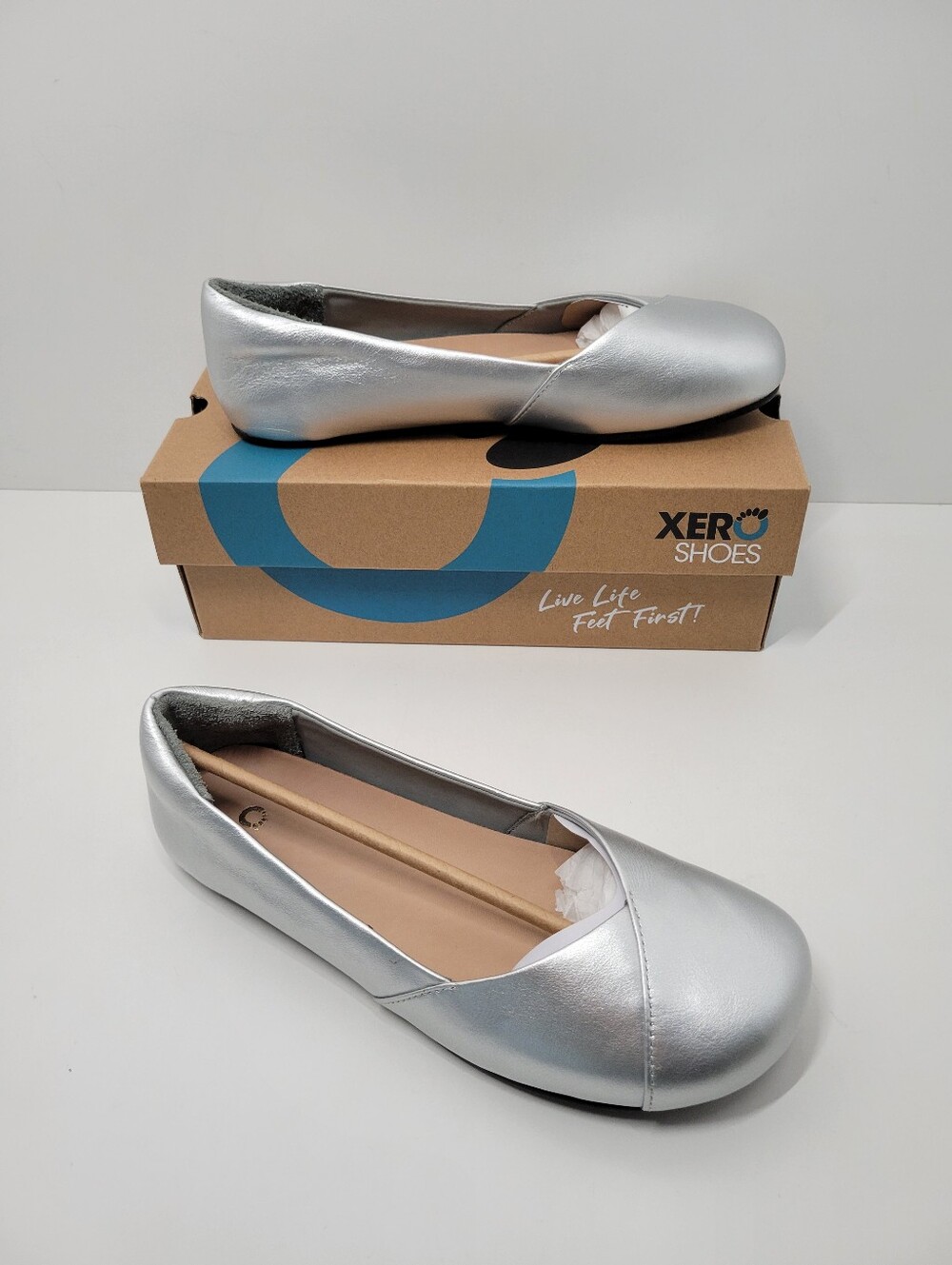 Xero Shoes Phoenix Leather Silver Metallic Barefoot Minimalist Flats Women 9 New